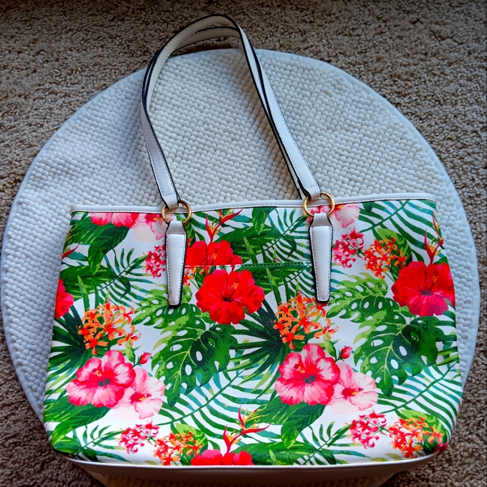 Like NEW! Franco Sarto Palm Paradise Floral Tote Bag with chained flat mini bag - Picture 4 of 8